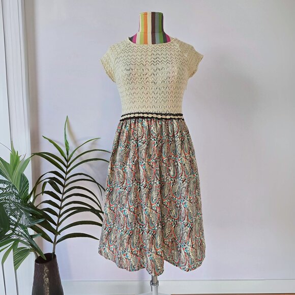 Anthropologie Weston Arcata Feather Print Crochet Dress Size XS - Picture 6 of 9